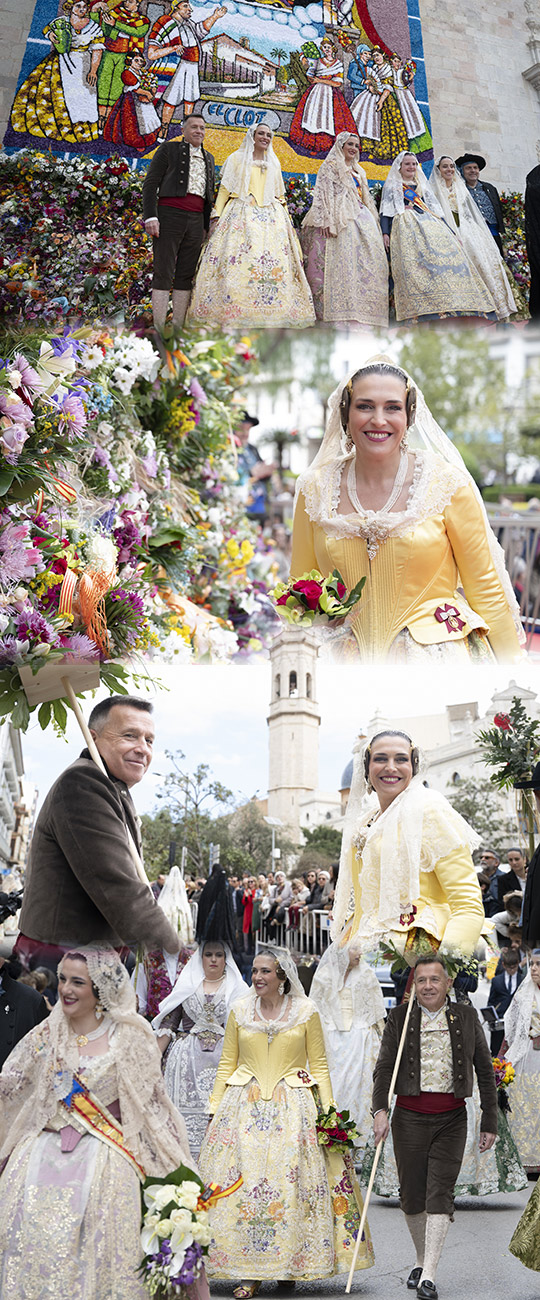 Marta Barrachina comparte con los vecinos y vecinas de Burriana el sentimiento fallero en la ofrenda a la Virgen de la Misericordia