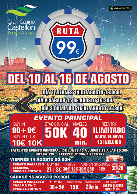 Comienza la cuenta atrás para el Ruta 99 de agosto en Gran Casino Castellón Comienza la cuenta atrás para el Ruta 99 de agosto en Gran Casino Castellón