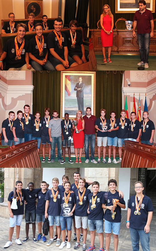 Recepción oficial a los campeones infantiles de España de voley del Club L'Illa Grau