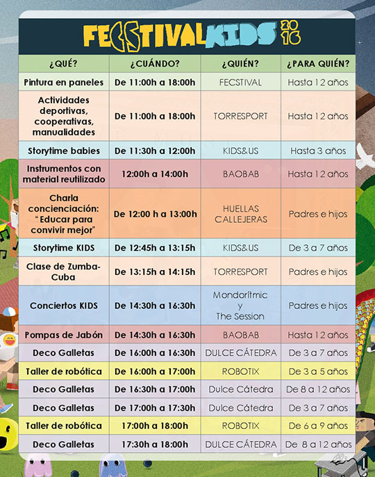 Horarios de las actuaciones y actividades de FeCStival Horarios de las actuaciones y actividades de FeCStival