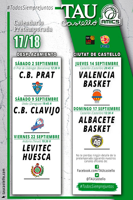 Calendario de pretemporada del TAU Castelló 
