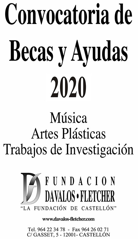 Se amplía el plazo de presentación de las solicitudes para la Convocatoria de becas y ayudas 2020 de la Fundación Dávalos Fletcher Se amplía el plazo de presentación de las solicitudes para la Convocatoria de becas y ayudas 2020 de la Fundación Dávalos Fletcher
