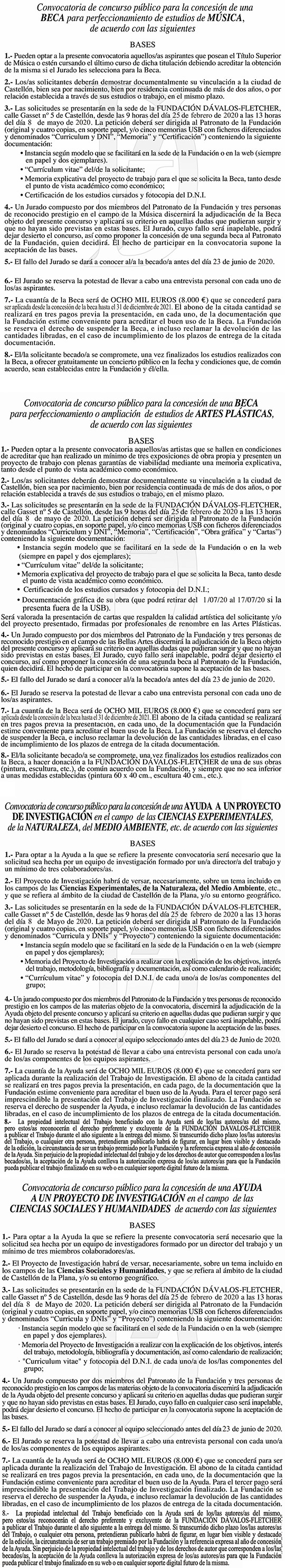 Se amplía el plazo de presentación de las solicitudes para la Convocatoria de becas y ayudas 2020 de la Fundación Dávalos Fletcher
