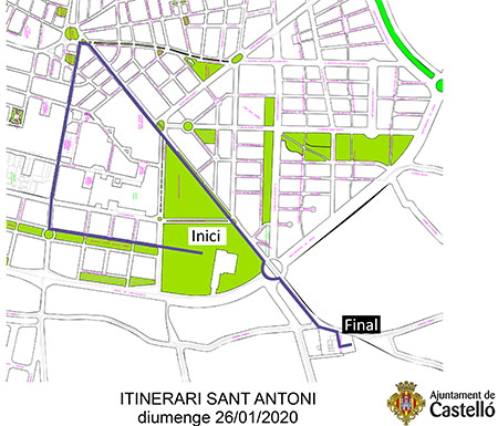 Nuevo itinerario de la procesión cívica de San Antonio en Castelló