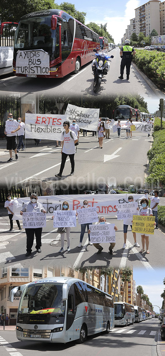 Protesta del sector del transporte discrecional y turístico de viajeros en Castelló