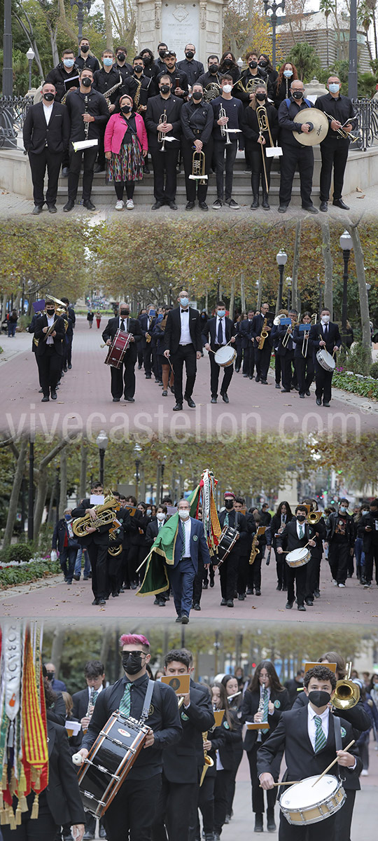 Cinco bandas de Castelló celebran Santa Cecília con un pasacalle circular en el Parque Ribalta