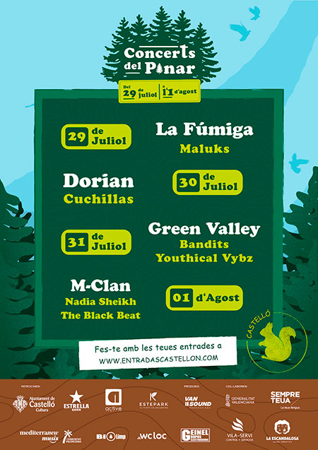  M-Clan, Green Valley, Dorian o Cuchilla en Concerts al Pinar 