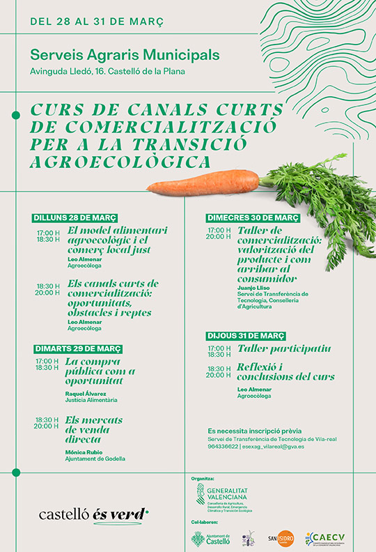 Curso  sobre canales cortos de comercialización y agroecológica, del 28 a 31 de marzo en la Cámara Agraria Municipal