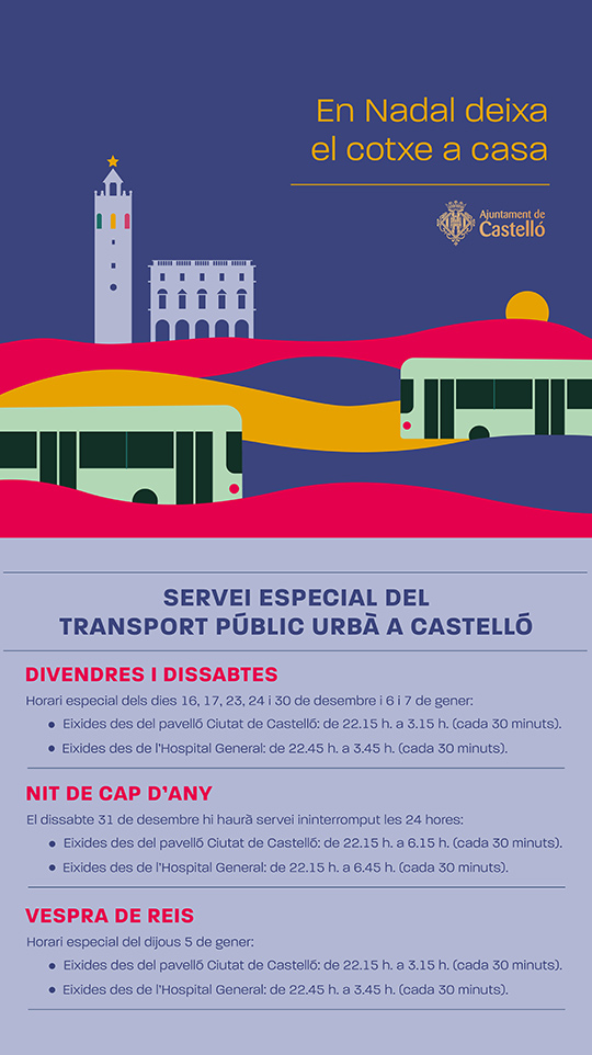 Castelló activará un servicio especial de transporte público urbano durante la Navidad