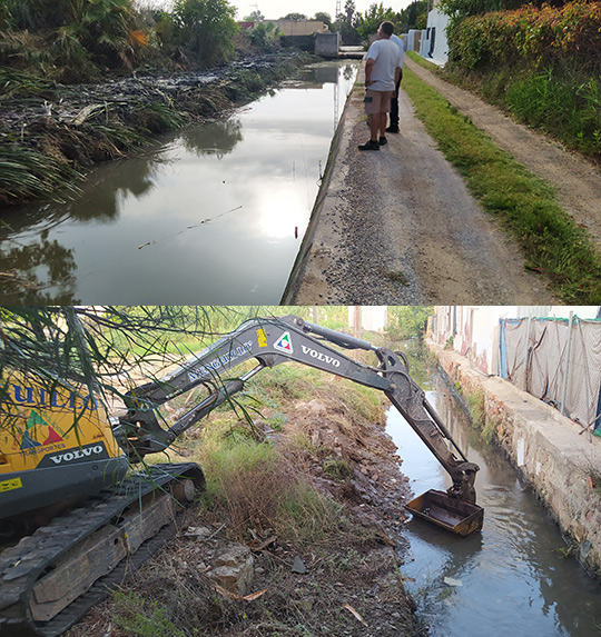 Castelló refuerza la limpieza de las acequias para potenciar la evacuación ante el periodo de lluvias