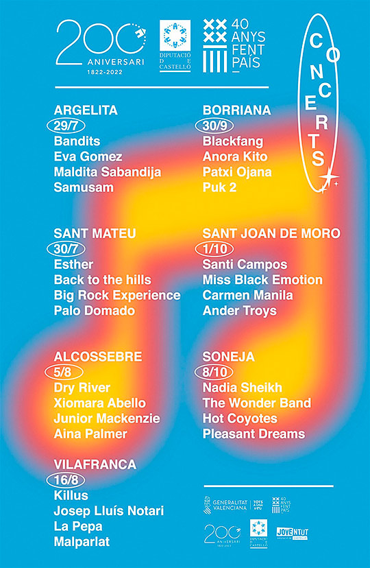 La Diputación de Castelló presenta una gira de 7 conciertos gratuitos con grupos y cantantes de la provincia con motivo del bicentenario