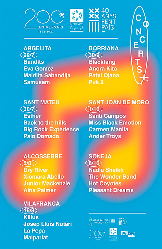 La Diputación de Castelló presenta una gira de 7 conciertos gratuitos con grupos y cantantes de la provincia con motivo del bicentenario La Diputación de Castelló presenta una gira de 7 conciertos gratuitos con grupos y cantantes de la provincia con motivo del bicentenario
