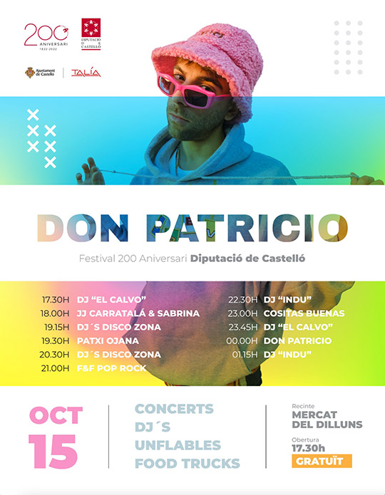 Festival gratuito con Don Patricio como cabeza de cartel, el viernes 15 de octubre