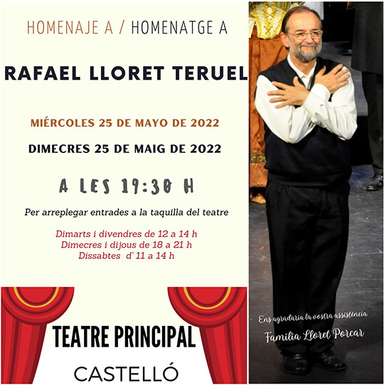 Homenaje a Rafael Lloret Teruel en el Teatro Principal de Castellón Homenaje a Rafael Lloret Teruel en el Teatro Principal de Castellón