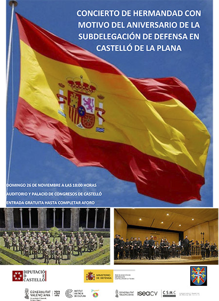 CONCIERTO DE HERMANDAD A CARGO DE LA UNIDAD DE  MÚSICA DEL CUARTEL GENERAL TERRESTRE DE ALTA  DISPONIBILIDAD Y EL CONSERVATORIO SALVADOR SEGUÍ  DE CASTELLÓ CON MOTIVO DEL “DÍA DE LA  SUBDELEGACIÓN DE DEFENSA EN CASTELLÓ DE LA  PLANA”.