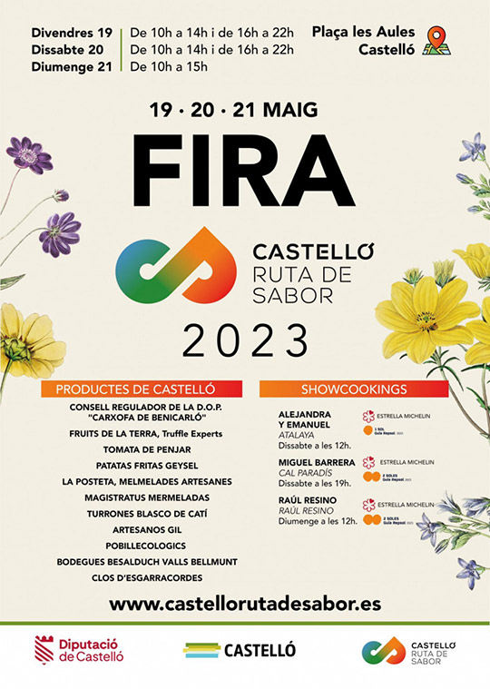 La Diputación de Castellón programa la tercera feria ‘Castelló Ruta de Sabor’ del 19 al 21 de mayo en la Plaza de las Aulas