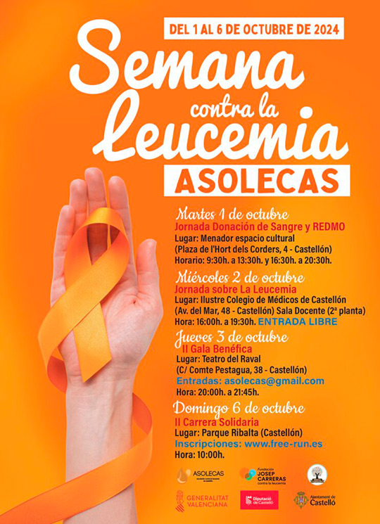 Castellón celebrará del 1 al 6 de octubre la primera Semana contra la Leucemia para impulsar las donaciones y concienciar sobre la enfermedad Castellón celebrará del 1 al 6 de octubre la primera Semana contra la Leucemia para impulsar las donaciones y concienciar sobre la enfermedad