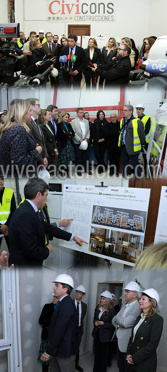 Mazón visita las obras de rehabilitación sostenible del edificio de la calle Santa Cruz de Tenerife de Castellón