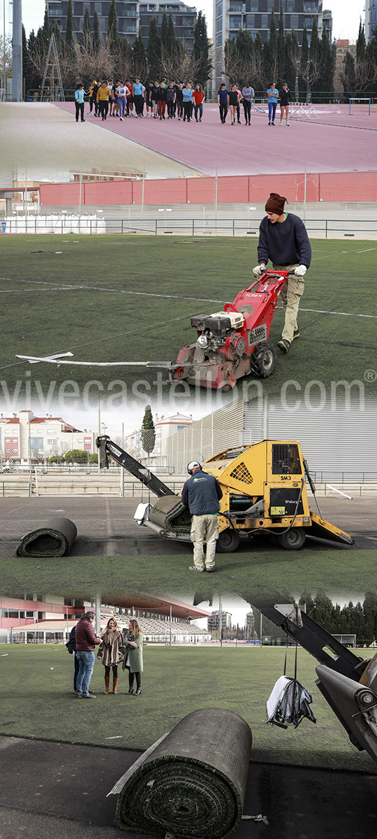 Inicio de los trabajos del cambio de césped de las instalaciones deportivas del Gaetà Huguet de Castellón