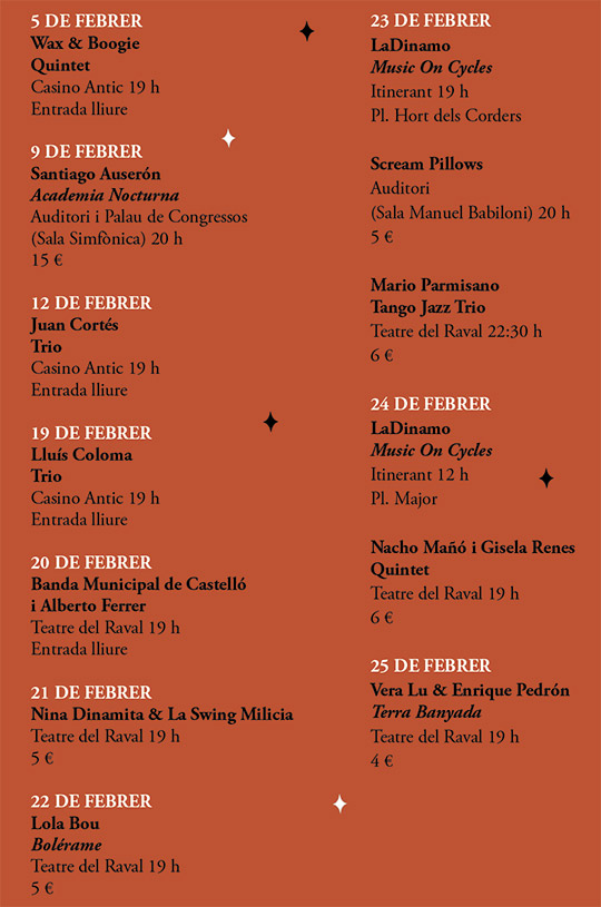 32ª edición del Festival Jazz a Castelló, del 5 al 25 de febrero