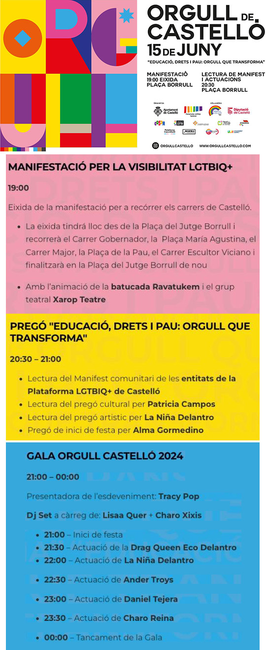 Castellón celebrará el 15 de junio el Día del Orgullo con la tradicional manifestación y por primera vez con una fiesta en la plaza Borrull Castellón celebrará el 15 de junio el Día del Orgullo con la tradicional manifestación y por primera vez con una fiesta en la plaza Borrull