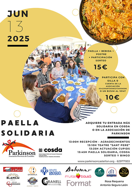 La Asociación de Parkinson de la Provincia de Castellón invita a la comunidad a su "II Paella Solidaria en Apoyo a la Asociación Parkinson"