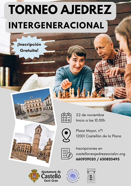 Castellón acogerá un torneo intergeneracional de ajedrez para fomentar el envejecimiento activo este sábado en la Plaza Mayor