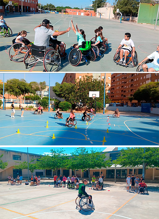 Más de 800 estudiantes conocen el deporte adaptado de la mano del equipo de baloncesto en silla de ruedas de COCEMFE Castelló Más de 800 estudiantes conocen el deporte adaptado de la mano del equipo de baloncesto en silla de ruedas de COCEMFE Castelló
