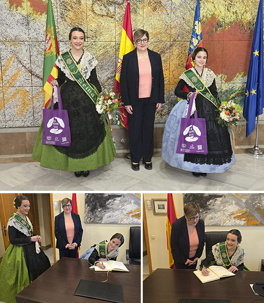 Antonia García Valls recibe a las reinas de las fiestas de la Magdalena 2025, Paula Torres Claramonte y Carla Ibáñez Fabra