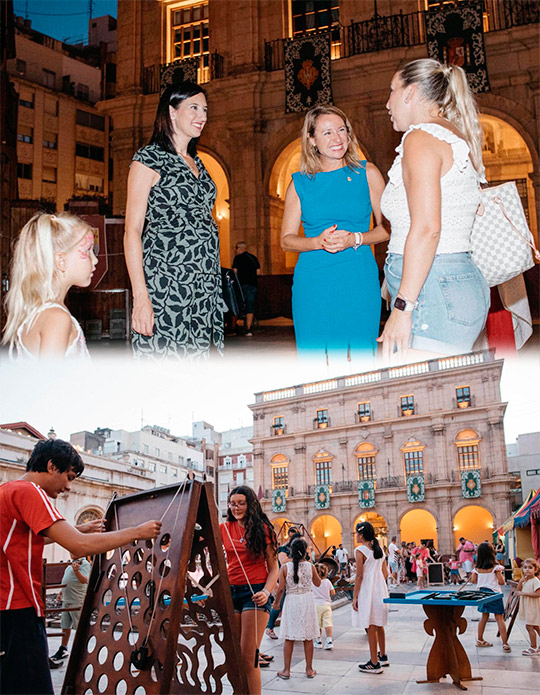 La alcaldesa de Castellón visita el Rincón Medieval Infantil en la Plaza Mayor, enmarcado en los actos del 774 aniversario de la fundación de la ciudad