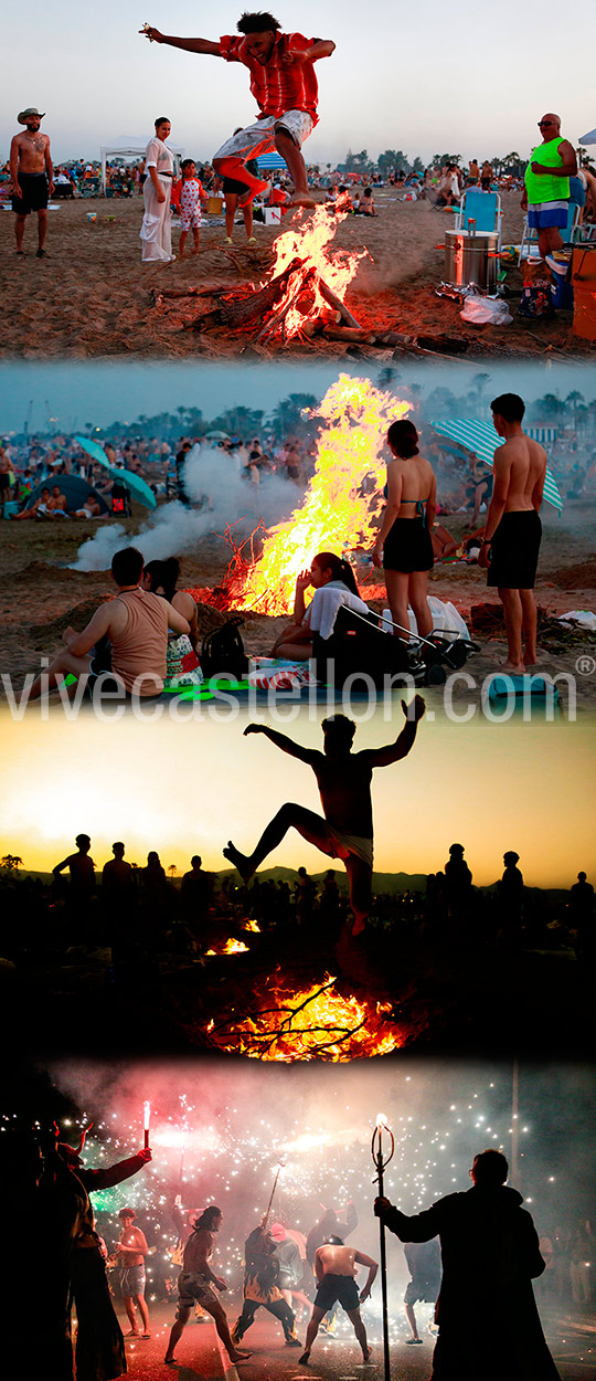 Miles de personas celebran la Nit de Sant Joan en la playa del Gurugú