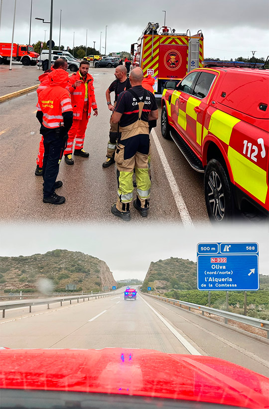 Castellón moviliza efectivos del Servicio de Bomberos para apoyar los rescates por las inundaciones en La Safor y La Marina Alta