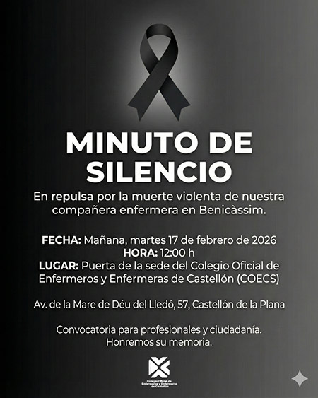El COECS convoca un minuto de silencio en repulsa por la muerte violenta de la enfermera de Benicàssim