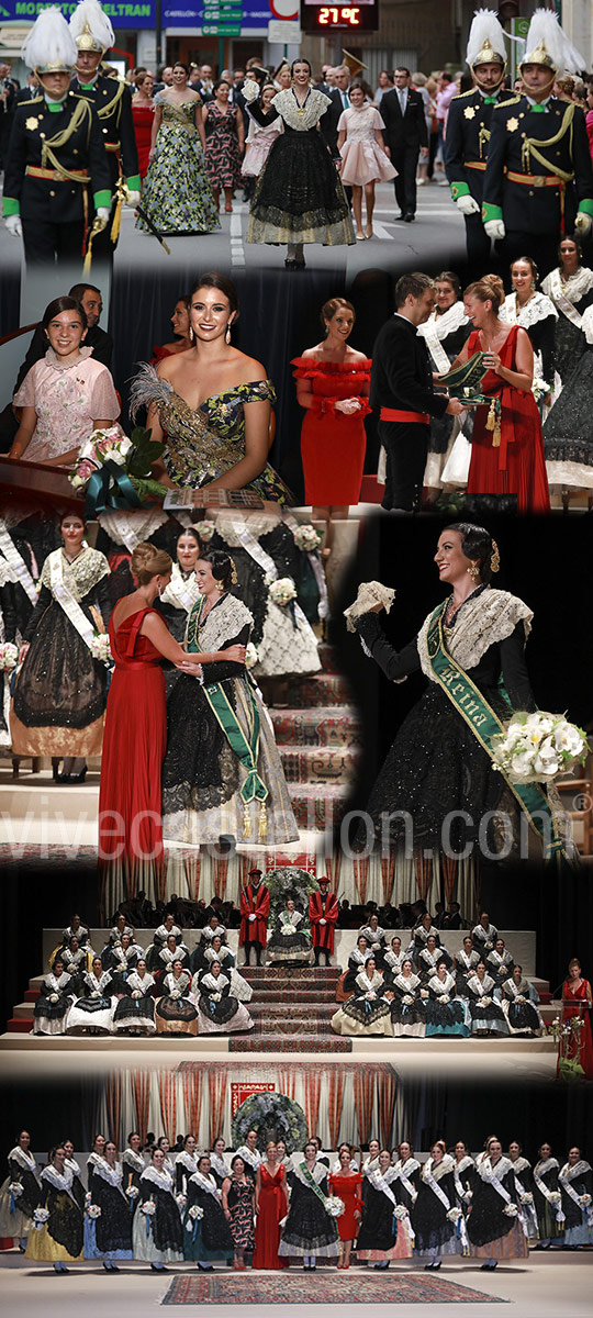 Imposición de bandas a la reina de las fiestas Carmen Molina Ramos y su corte de honor