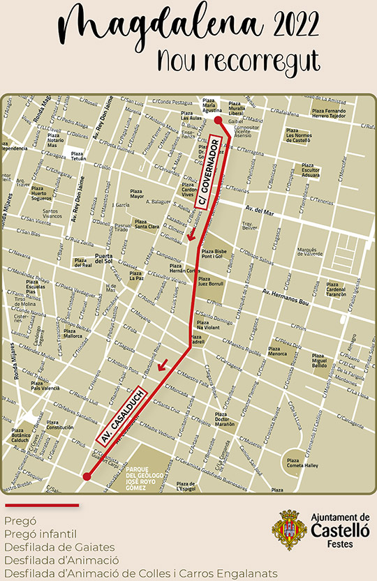 Castelló habilita un nuevo itinerario más seguro para el Pregó y los desfiles de gaiatas y animación