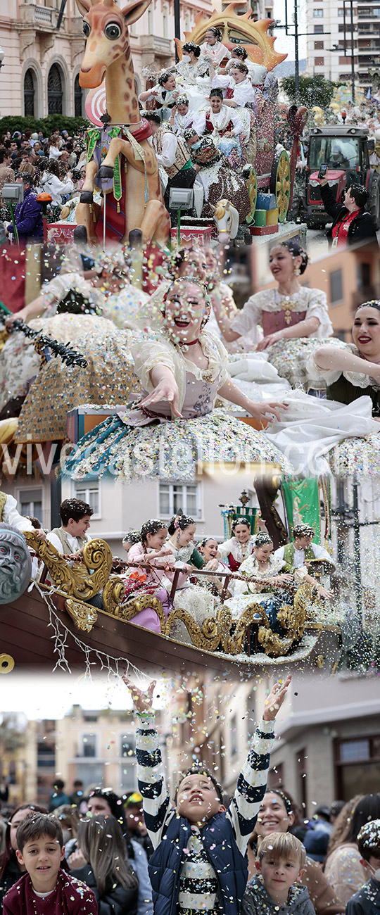 Castellón se llena de color y sonrisas con el Coso Multicolor, que lanza 5.500 kilos de confeti 
