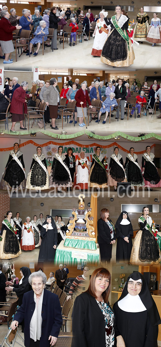 La  reina  de las fiestas y su corte de honor visitan el hogar de ancianos de Castellón