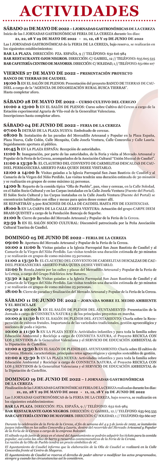 Feria de la cereza de Caudiel, 4 y 5 de junio Feria de la cereza de Caudiel, 4 y 5 de junio