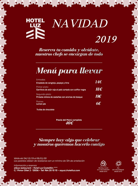 Menú de Navidad para llevar del Hotel Luz de Castellón 