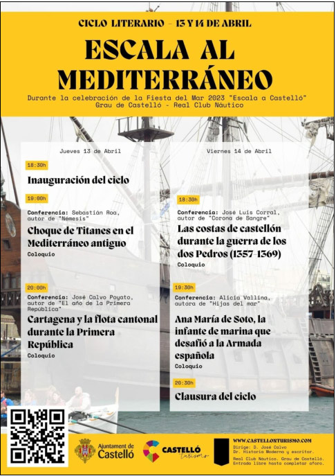 Castelló organiza el ciclo literario ‘Escala al Mediterráneo’ con conferencias el 13 y 14 de abril 