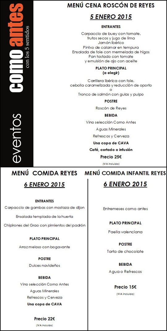 Menú Roscón y Reyes de como antes Castellón