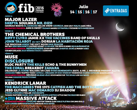 Horarios del FIB 2016 Horarios del FIB 2016