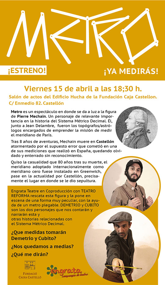 Estreno del espectáculo METRO en Fundación Caja Castellón el viernes 15 de abril