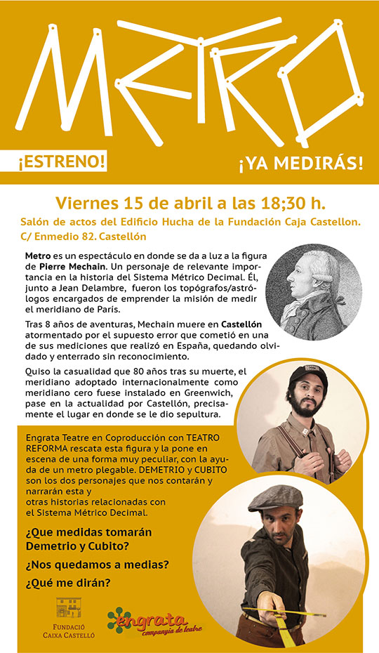 Estreno del espectáculo METRO en Fundación Caja Castellón el viernes 15 de abril Estreno del espectáculo METRO en Fundación Caja Castellón el viernes 15 de abril