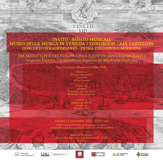 Orquesta Barroca de Castellón: «Tre sestetti per tre violini, viola e due violoncelli obligatti. Op 1 de Gaetano Brunetti» Orquesta Barroca de Castellón: «Tre sestetti per tre violini, viola e due violoncelli obligatti. Op 1 de Gaetano Brunetti»