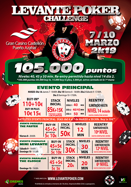 GRAN CASINO CASTELLÓN RECOGE EL TESTIGO DEL LEVANTE POKER CHALLENGE DEL NORTE ESTE FIN DE SEMANA 