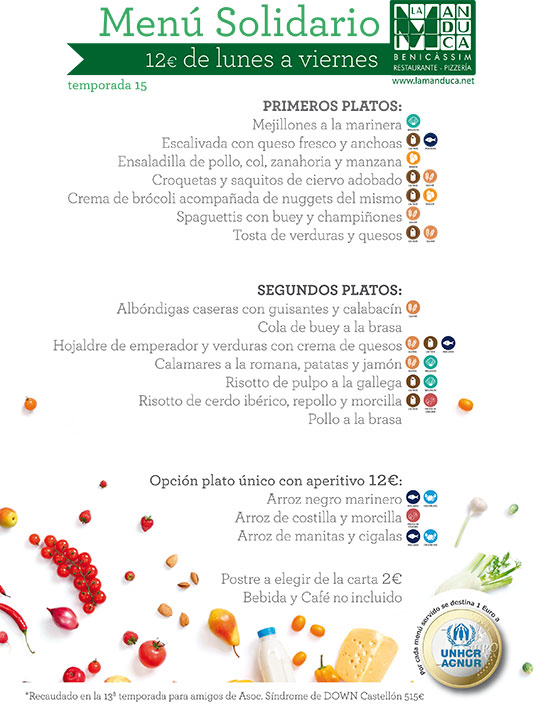 Menú solidario de La Manduca a favor de la Asociación Síndrome de Down Menú solidario de La Manduca a favor de la Asociación Síndrome de Down