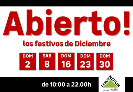 Festivos de diciembre en Leroy Merlín Castellón