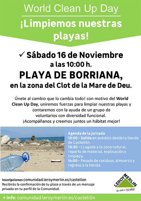 Limpieza de la playa de Borriana con Leroy Merlín Limpieza de la playa de Borriana con Leroy Merlín