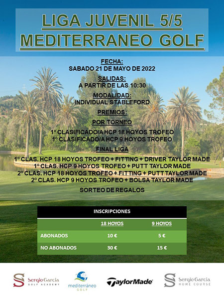Abierta Inscripción Liga Juvenil 2022 Mediterráneo Golf sábado 21 mayo